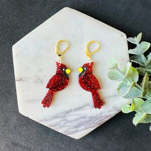Christmas Cardinal Earrings Songbird, Winter bird